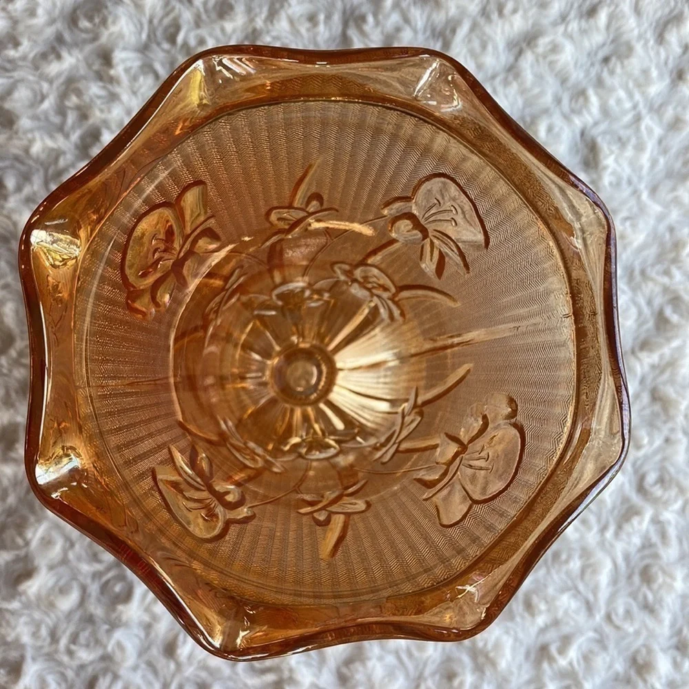 GORGEOUS~’JEANETTE MARIGOLD’ ~CARNIVAL GLASS VASE~ART DECO RIBBING~1930’s~G21**